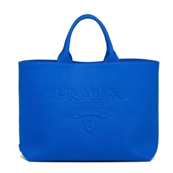 Prada Drill Shopping Shoulder Bag Blue Beach Tote 1BG395 New - Picture 2 of 5